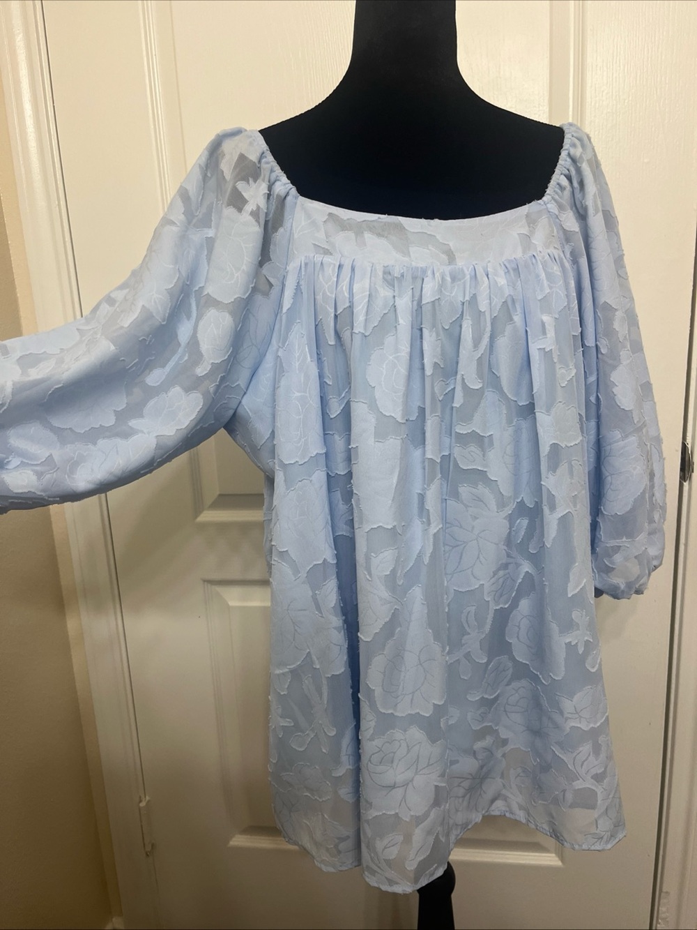 Light Blue Floral Off-Shoulder Tunic Top 2X CATO Floral Design